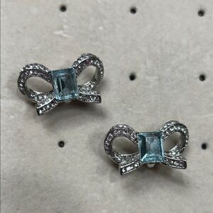Elegant Silver and Blue Bow Earrings